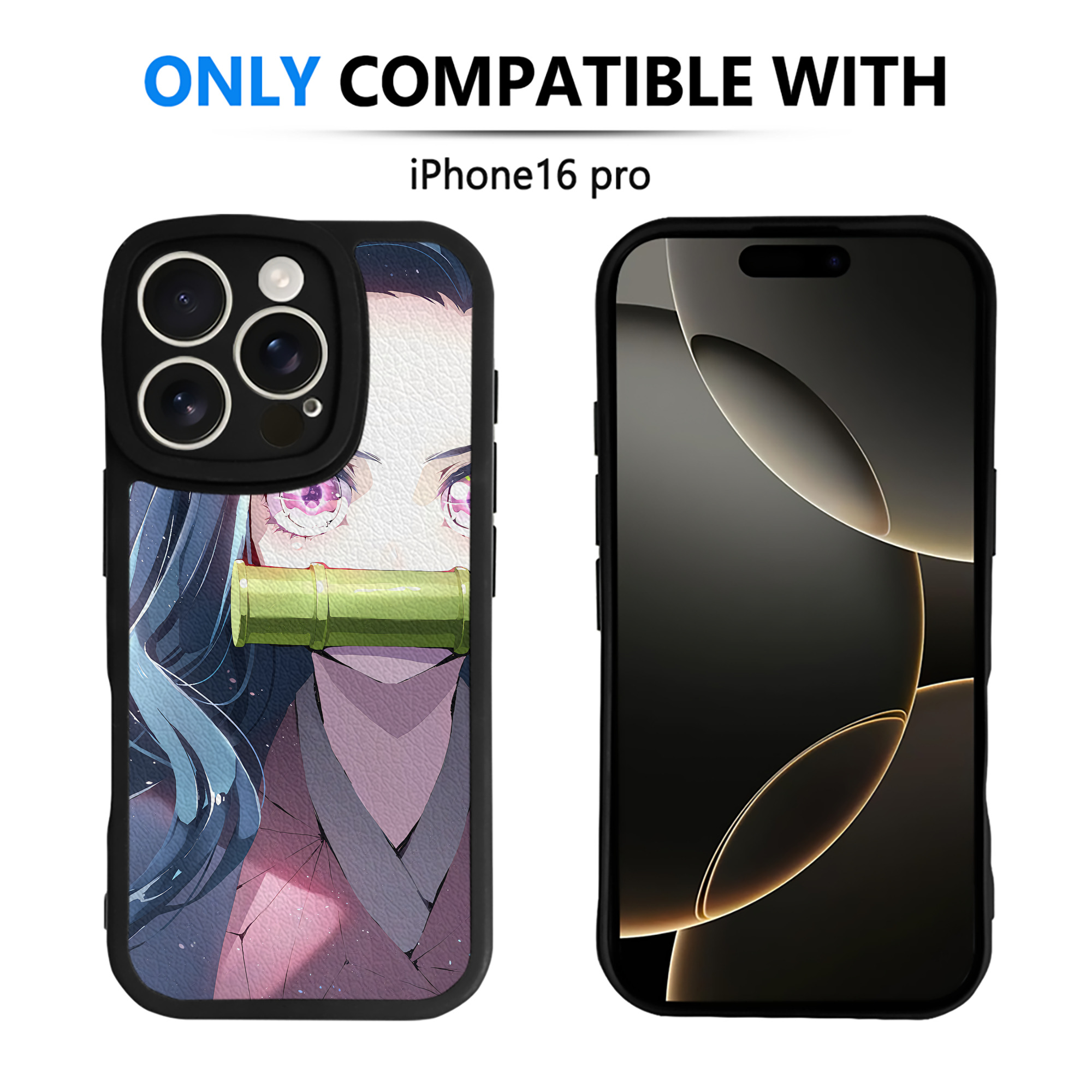 （画像用） 鬼滅の刃（きめつのやいば）竈門 禰󠄀豆子／かまど ねずこ Kamado Nezuko 【iPhone 16シリーズ対応】シリコンスマホケース（レザー調） 材質：シリコン